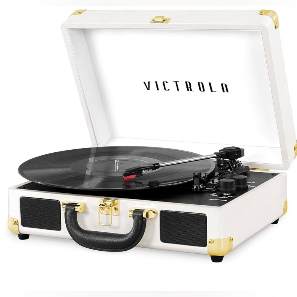 Victrola Journey Bluetooth White Portable Suitcase Turntable Built-In Speakers